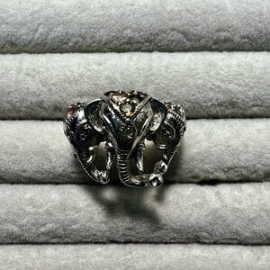 Silver Elephant Trio Ring with Multicolor Tourmaline